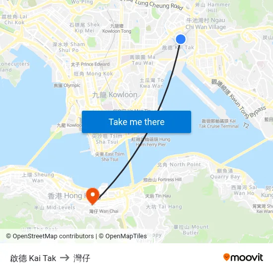 啟德 Kai Tak to 灣仔 map