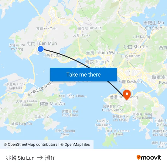 兆麟 Siu Lun to 灣仔 map