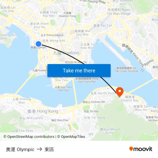 奧運 Olympic to 東區 map