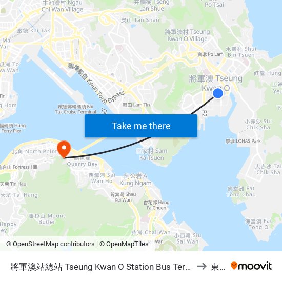 將軍澳站總站 Tseung Kwan O Station Bus Terminus to 東區 map