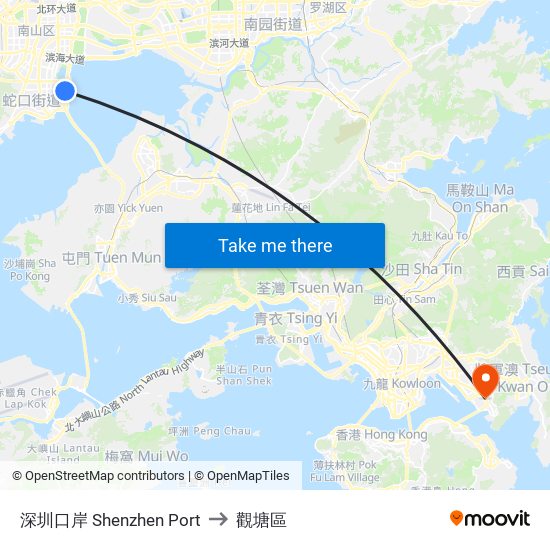 深圳口岸 Shenzhen Port to 觀塘區 map