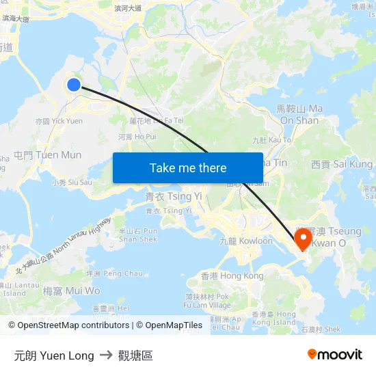 元朗 Yuen Long to 觀塘區 map