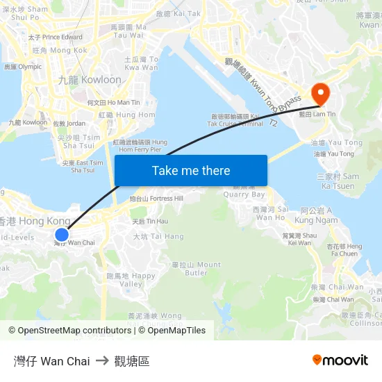 灣仔 Wan Chai to 觀塘區 map