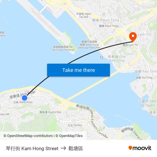 琴行街 Kam Hong Street to 觀塘區 map