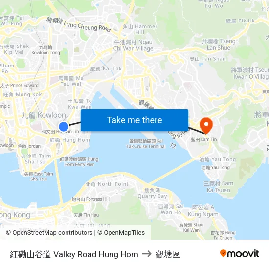 紅磡山谷道 Valley Road Hung Hom to 觀塘區 map