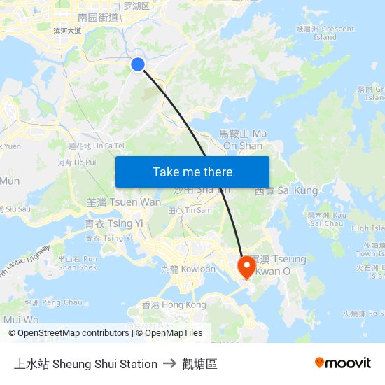 上水站 Sheung Shui Station to 觀塘區 map