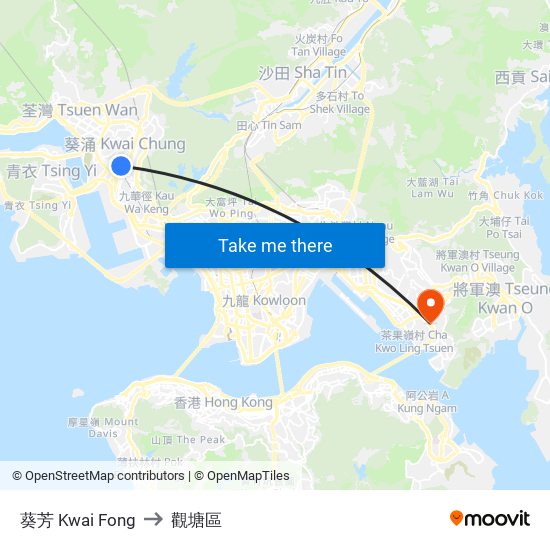 葵芳 Kwai Fong to 觀塘區 map