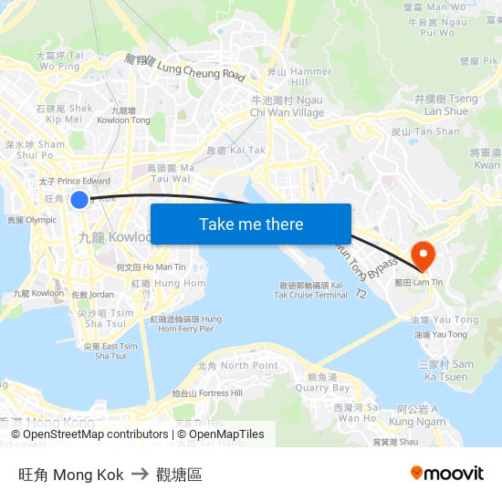 旺角 Mong Kok to 觀塘區 map