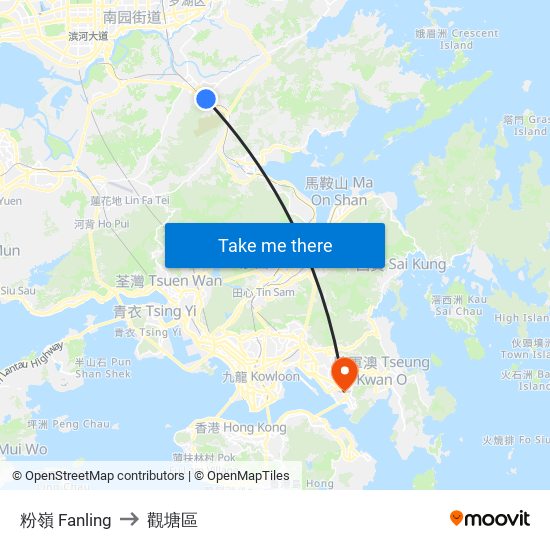 粉嶺 Fanling to 觀塘區 map