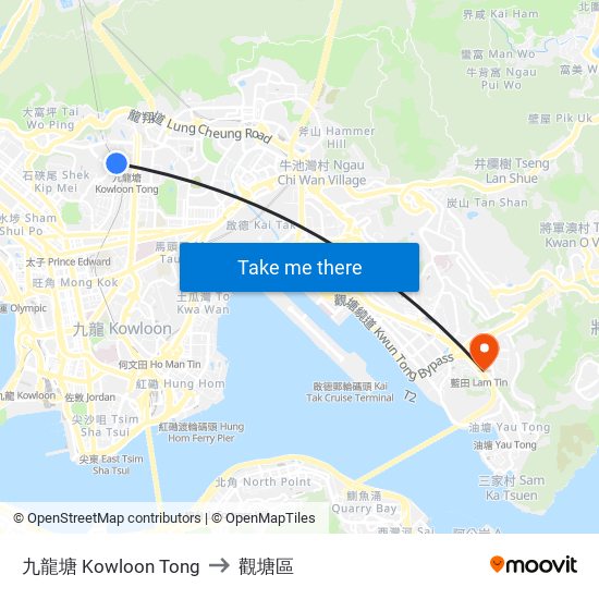 九龍塘 Kowloon Tong to 觀塘區 map