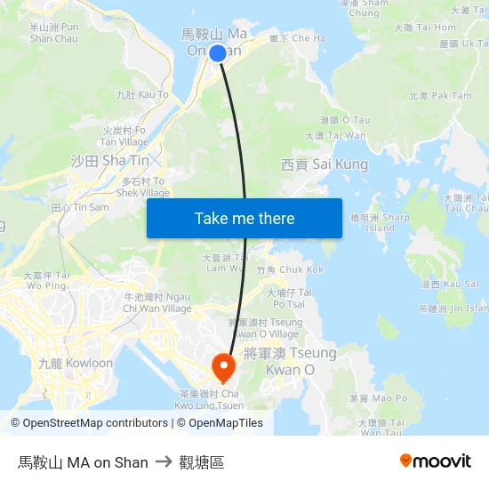 馬鞍山 MA on Shan to 觀塘區 map
