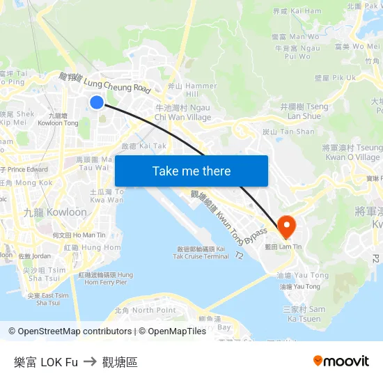 樂富 LOK Fu to 觀塘區 map