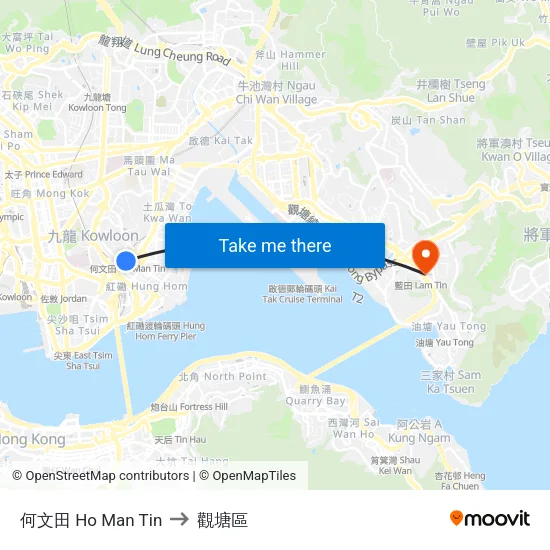 何文田 Ho Man Tin to 觀塘區 map