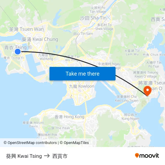 葵興 Kwai Tsing to 西貢市 map