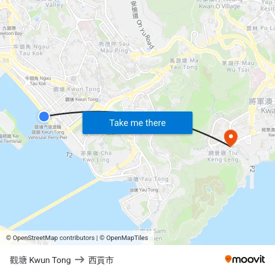 觀塘 Kwun Tong to 西貢市 map