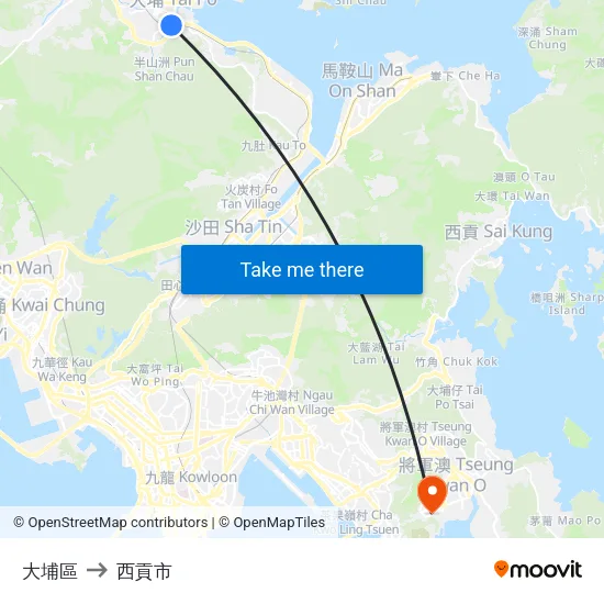 大埔區 to 西貢市 map