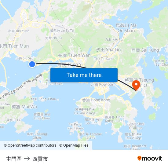 屯門區 to 西貢市 map