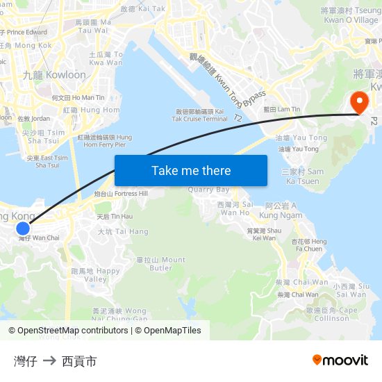 灣仔 to 西貢市 map