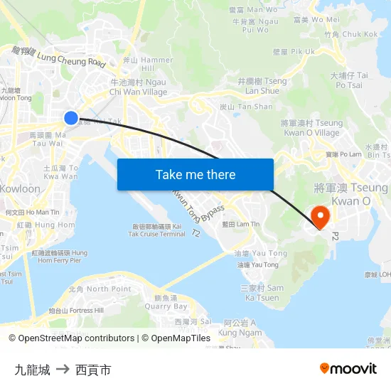 九龍城 to 西貢市 map