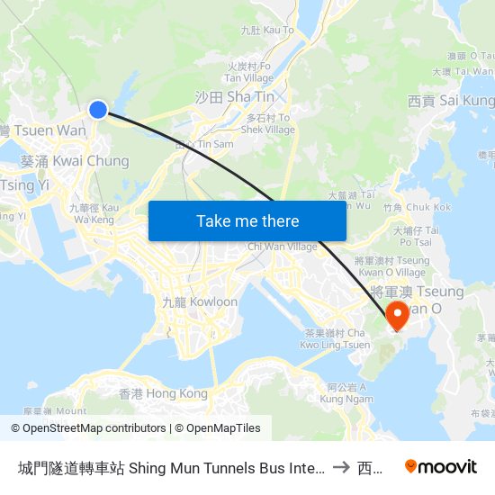 城門隧道轉車站 Shing Mun Tunnels Bus Interchange to 西貢市 map