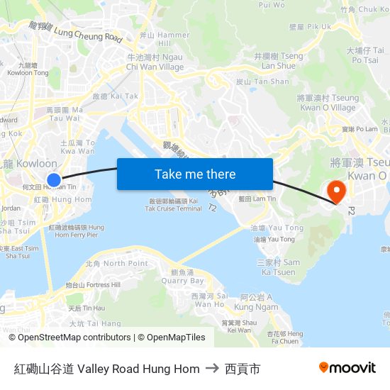 紅磡山谷道 Valley Road Hung Hom to 西貢市 map