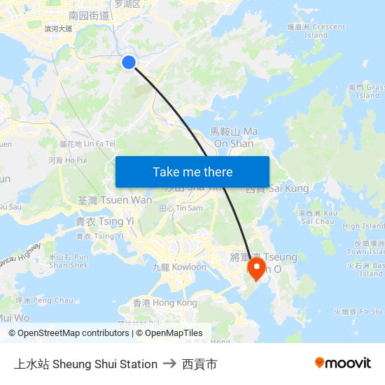 上水站 Sheung Shui Station to 西貢市 map