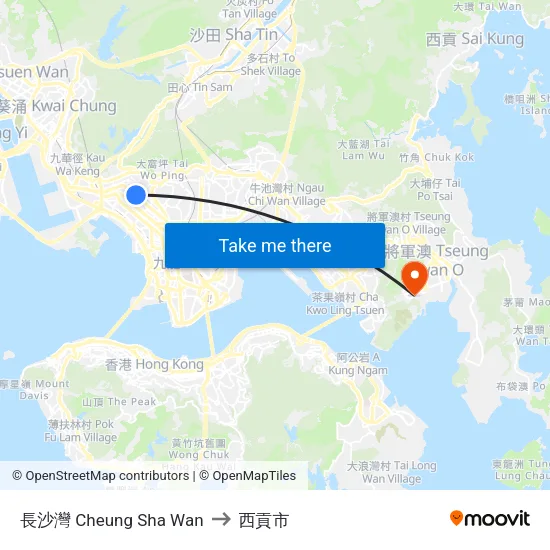 長沙灣 Cheung Sha Wan to 西貢市 map