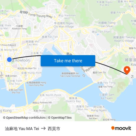 油麻地 Yau MA Tei to 西貢市 map