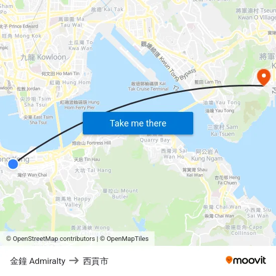 金鐘 Admiralty to 西貢市 map