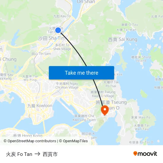 火炭 Fo Tan to 西貢市 map