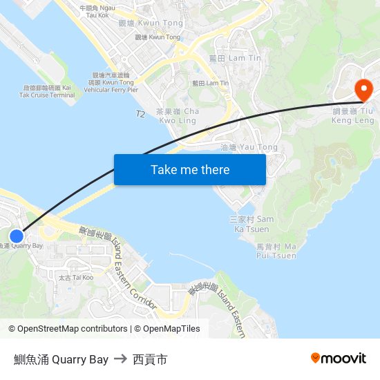 鰂魚涌 Quarry Bay to 西貢市 map