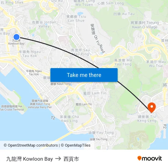 九龍灣 Kowloon Bay to 西貢市 map