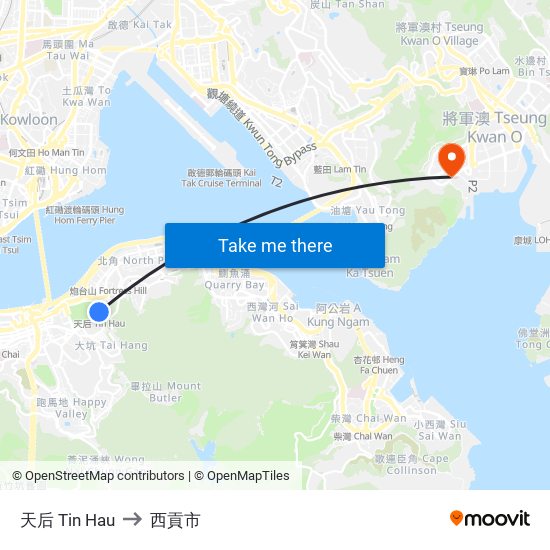 天后 Tin Hau to 西貢市 map
