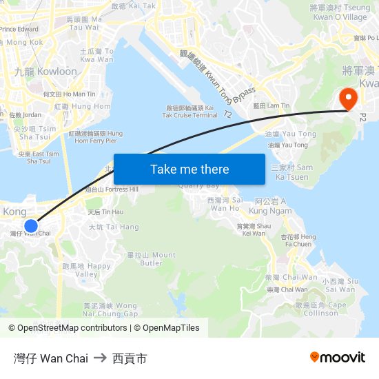 灣仔 Wan Chai to 西貢市 map