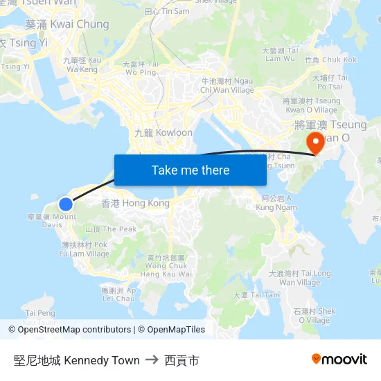 堅尼地城 Kennedy Town to 西貢市 map