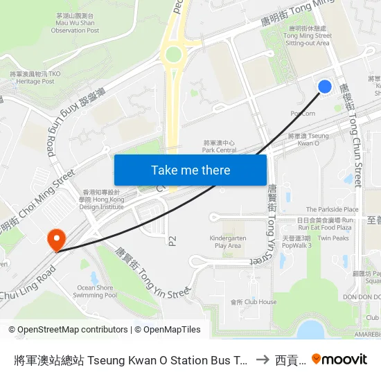 將軍澳站總站 Tseung Kwan O Station Bus Terminus to 西貢市 map