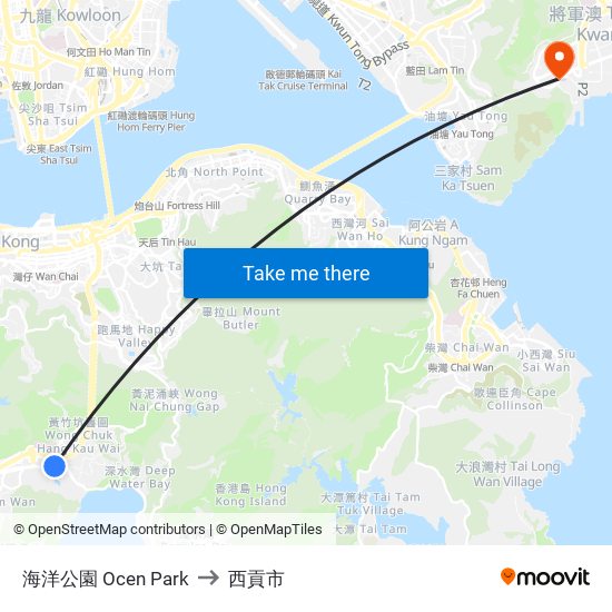 海洋公園 Ocen Park to 西貢市 map