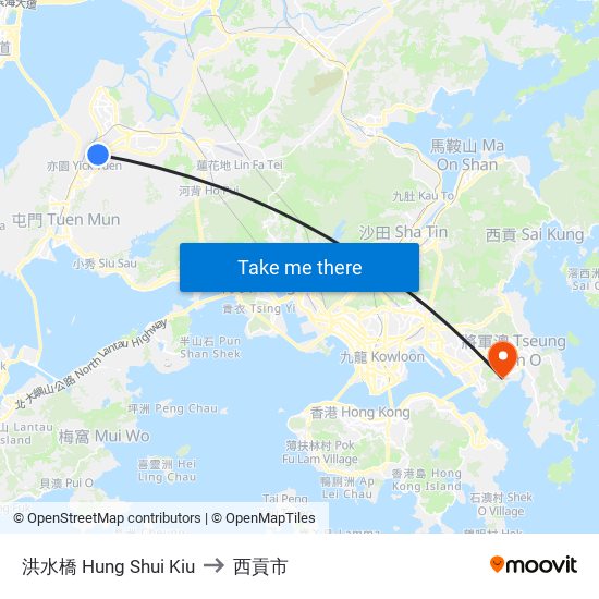洪水橋 Hung Shui Kiu to 西貢市 map