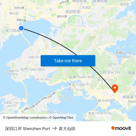 深圳口岸 Shenzhen Port to 黃大仙區 map