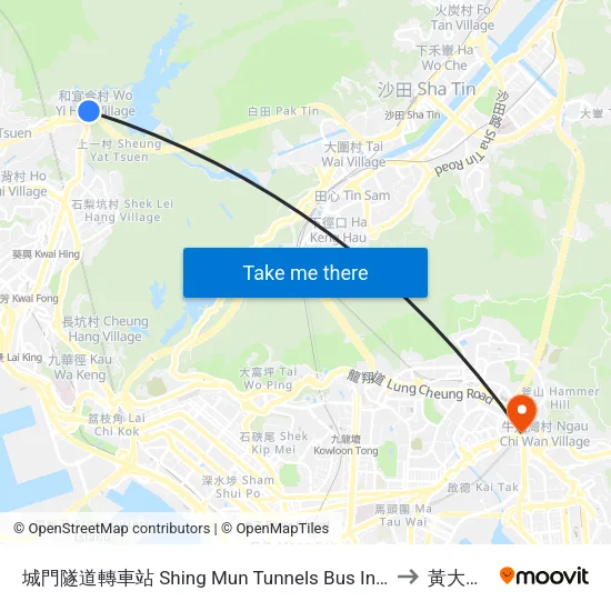城門隧道轉車站 Shing Mun Tunnels Bus Interchange to 黃大仙區 map