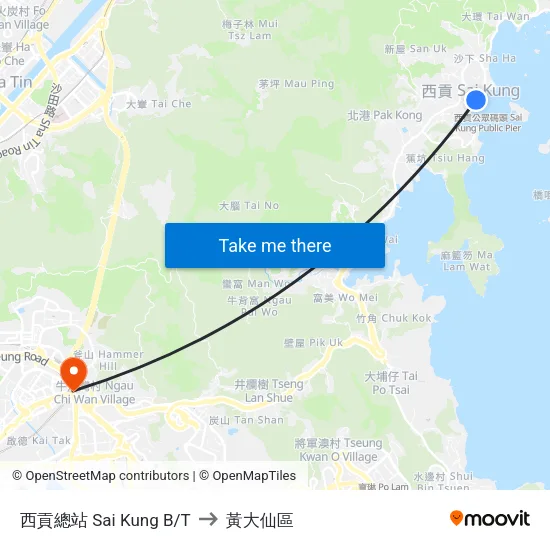 西貢總站 Sai Kung B/T to 黃大仙區 map