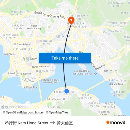 琴行街 Kam Hong Street to 黃大仙區 map