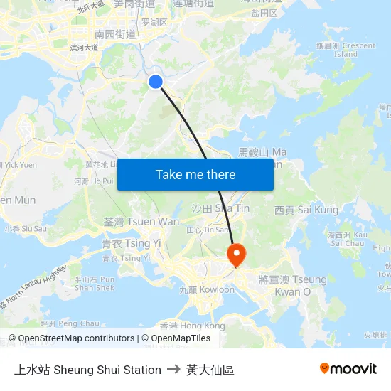 上水站 Sheung Shui Station to 黃大仙區 map