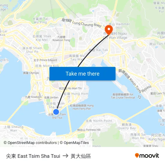 尖東 East Tsim Sha Tsui to 黃大仙區 map