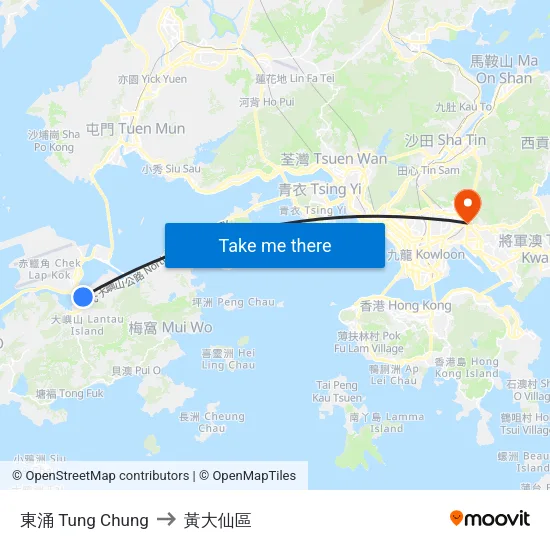 東涌 Tung Chung to 黃大仙區 map