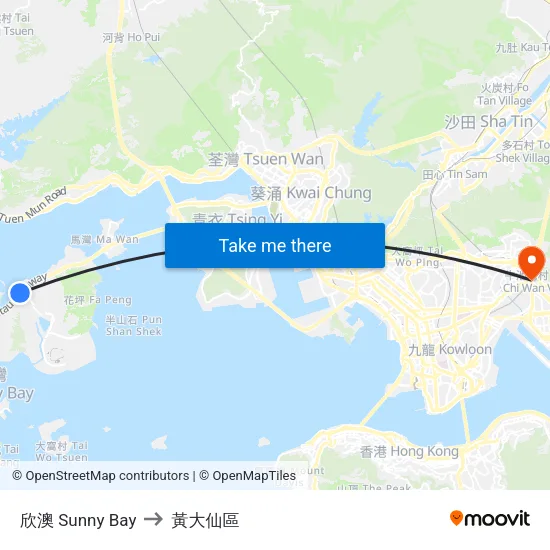 欣澳 Sunny Bay to 黃大仙區 map