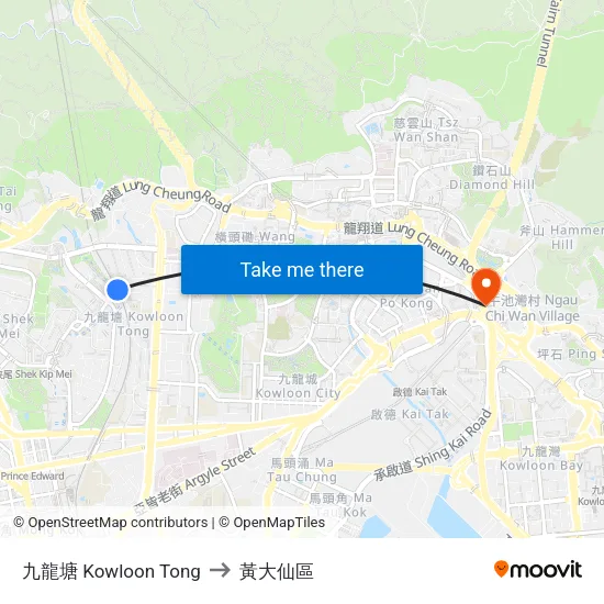 九龍塘 Kowloon Tong to 黃大仙區 map