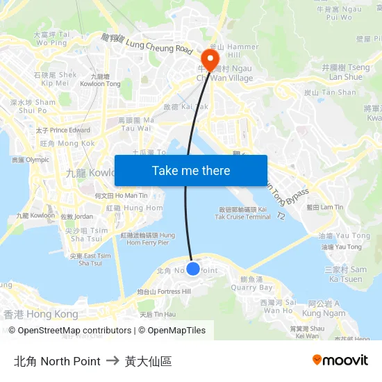 北角 North Point to 黃大仙區 map