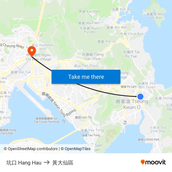 坑口 Hang Hau to 黃大仙區 map