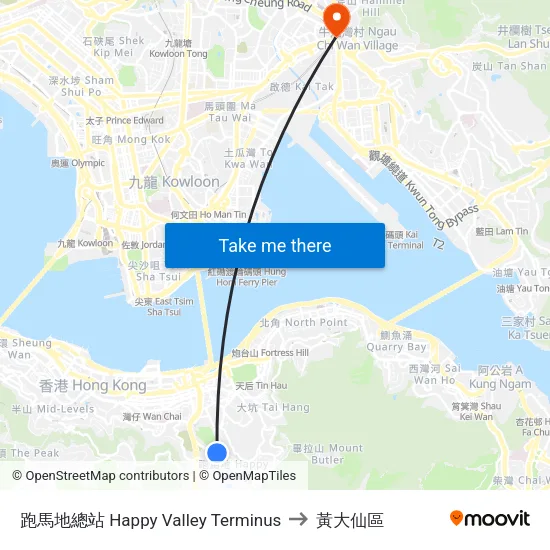跑馬地總站 Happy Valley Terminus to 黃大仙區 map